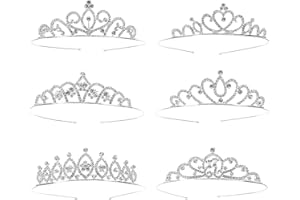 Hedume 6 Pack Princess Crystal Tiara Crown Headbands, Silver Metal Sparkly Glitter Rhinestone Hair Accessories, Girls Women P