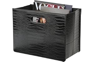 HofferRuffer Magazine Basket Holder, Foldable Magazine Rack, Document File Holder Organizer, File Folder, Newspaper Storage Bin Organizer for Home or Office (Black Croco)