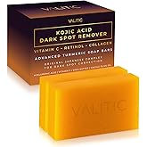 VALITIC Kojic Acid Dark Spot Remover Soap Bars with Vitamin C, Retinol, Collagen, Turmeric - Original Japanese Complex Infused with Hyaluronic Acid, Vitamin E, Shea Butter, Castile Olive Oil (2 Pack)