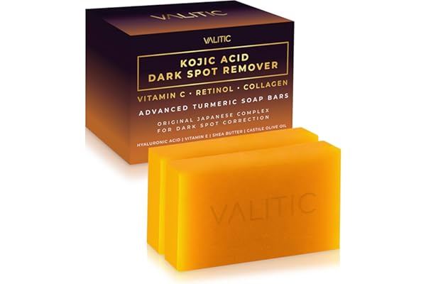 VALITIC Kojic Acid Dark Spot Remover Soap Bars with Vitamin C, Retinol, Collagen, Turmeric - Original Japanese Complex Infuse