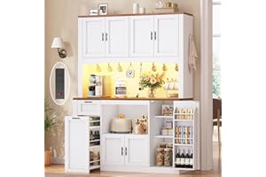 Itaar 71" Pantry Cabinet with Charging Station and LED Light, Kitchen Pantry Cabinet with Microwave Stand, 47.2" Wide Kitchen Storage Cabinets with Storage Cart 3 Tier for Dining Room, White