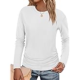 Tankaneo Womens T-Shirts Summer Long Sleeve 2025 Crew Neck Blouse Dressy Casual Ruched Slim Fit Trendy Tops