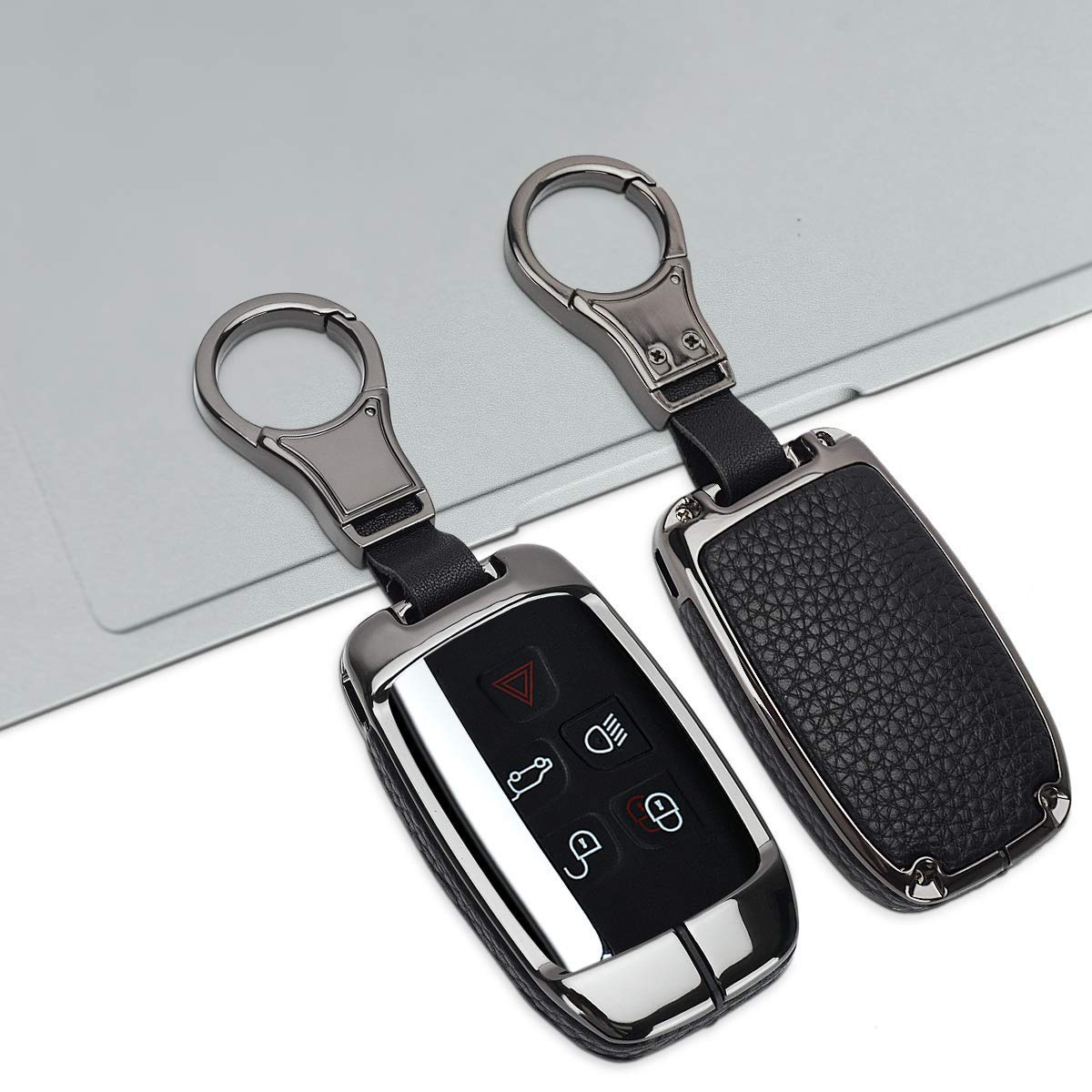 MARCHFA Leather Key Case Comatible for Evoque/Sport Edition/Executive Edition/Sport/Discovery, Jaguar, Freelander (Black)