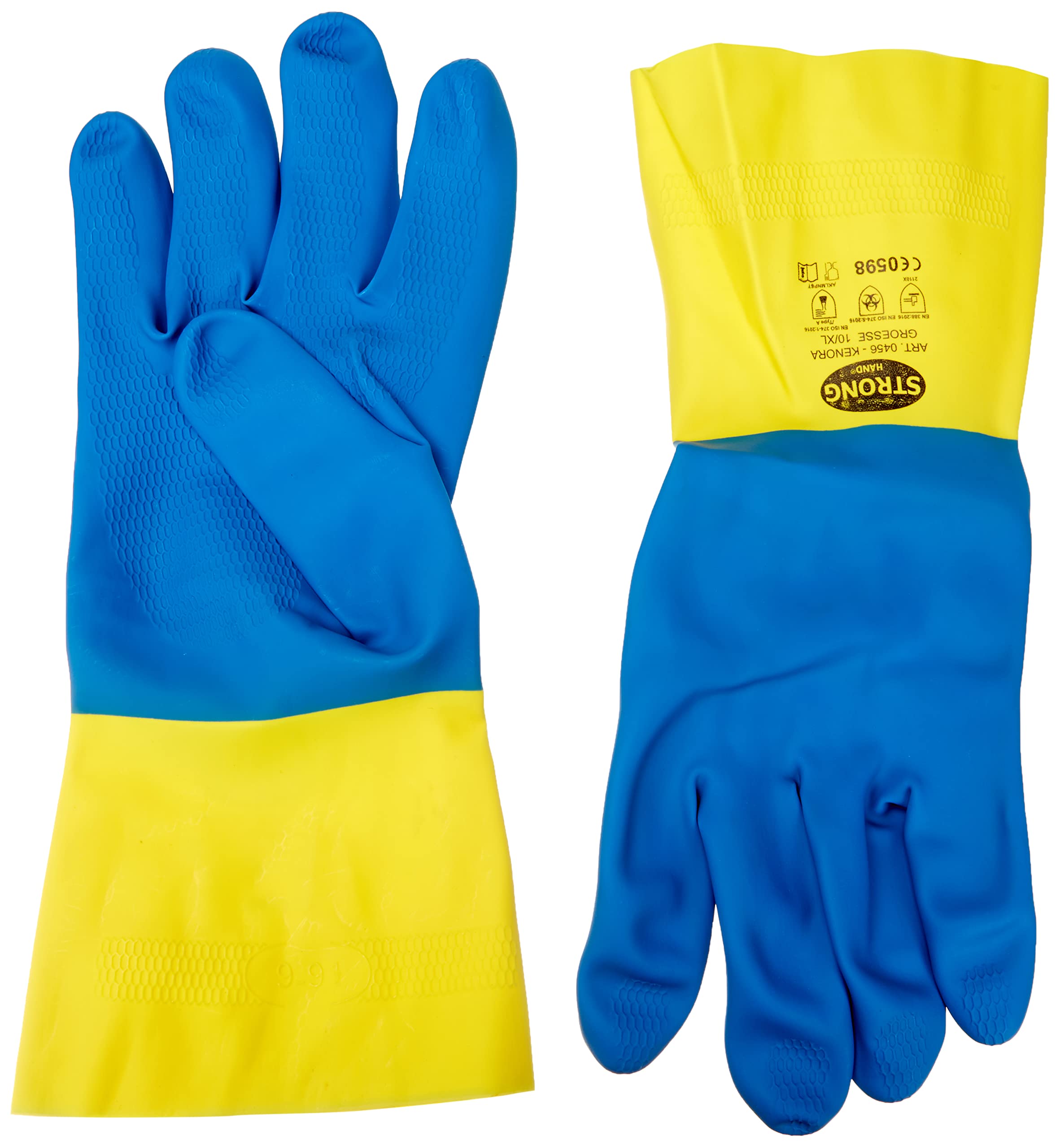Stronghand Industrial Rubber Gloves, KENORA, Blue/Yellow, Size 10, Food-safe and Chemical-resistant