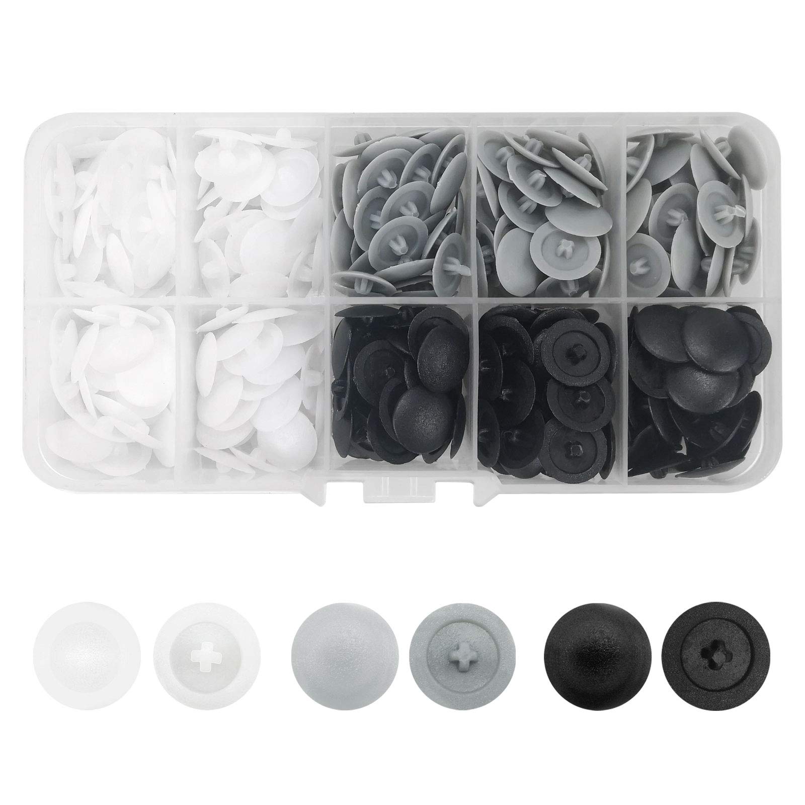 Homsyway 360pcs Pozi Screw Cover Caps, Plastic, 12mm Diameter, 3mm Cross, White, Grey, Black, Home Improvement, Furniture Assembly, Door/Window Installation, General-Purpose Use