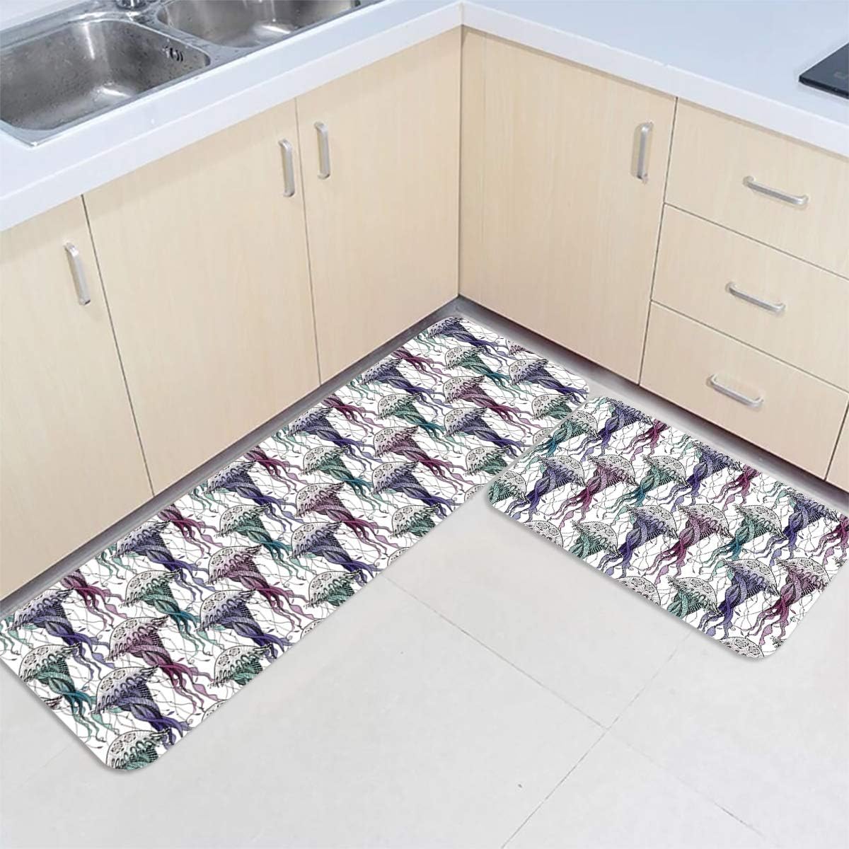 2 Piece Kitchen Rug Set NonSlip Backing Floor Mat Throw Rug for Kitchen Doormat Runner Rug Set