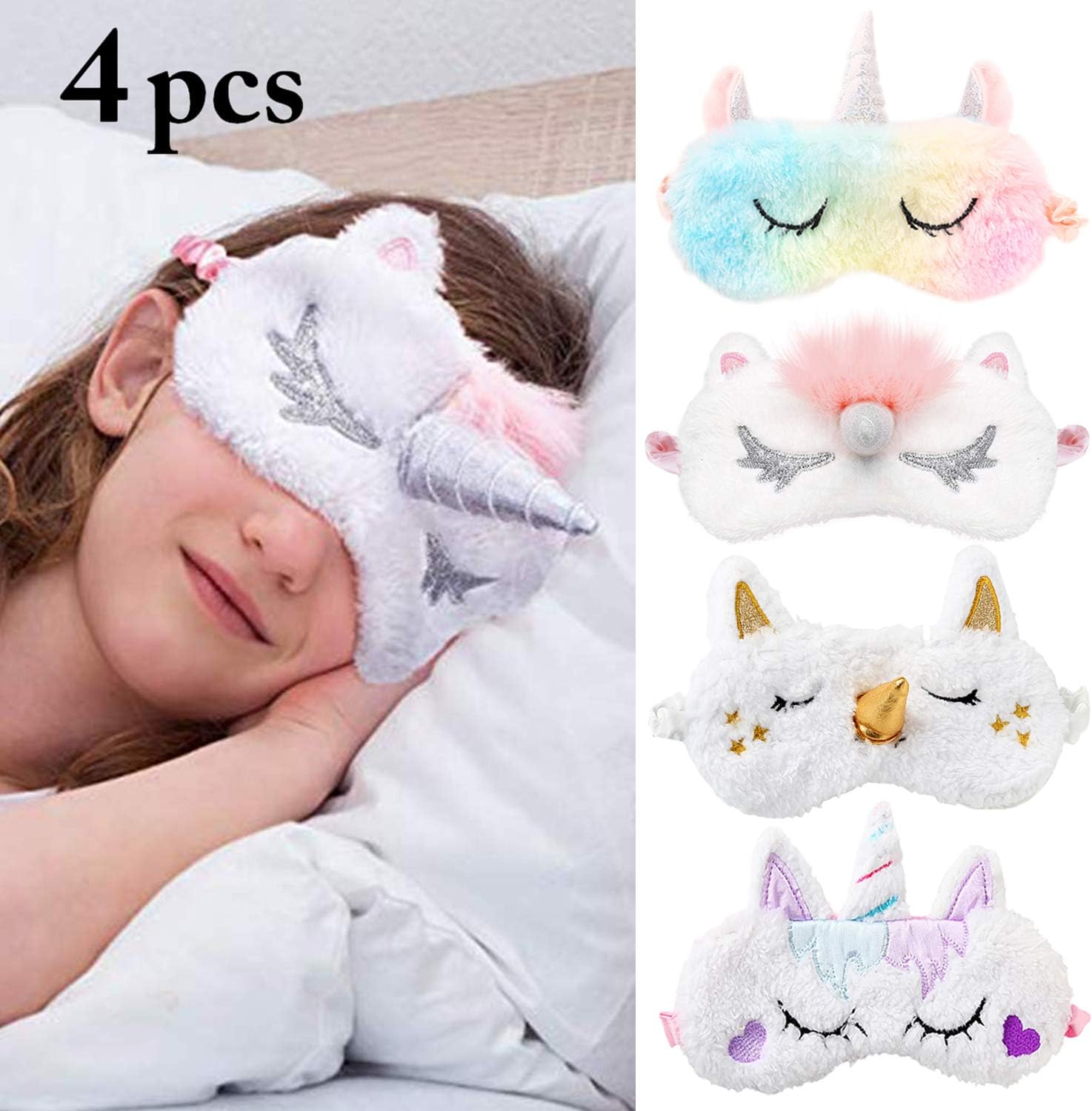Kids Sleep Mask,Aniwon 4 Pack Cute Eye Mask for Sleeping Unicorn Sleep Mask Night Blindfold Bed Eye Covers Sleep Mask for Women Girls Kids Favor: Health & Personal Care