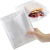 [200 Pack] Plain 7 x 6 x 1" Wet Wax Paper Sandwich Bags, Food Grade Grease Resistant, White Glassine Semi Translucent
