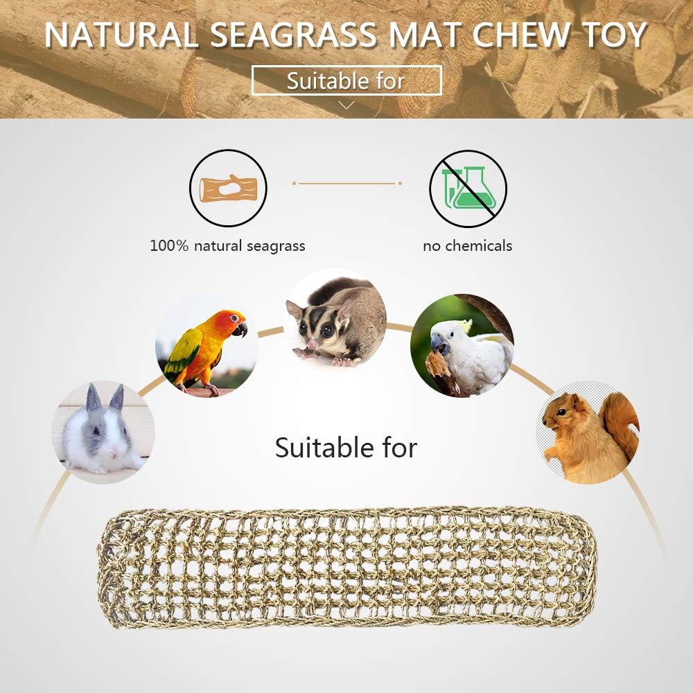 Bird Seagrass Mat, Natural Grass Woven Net Hammock Hanging on Parrot Cage with 4 Hooks, Parakeet Climbing Rope Ladder Chew Toys for Lovebird Cockatiel Conure Budgie, Cockatoo Supplies 28.3" x 6.7" : Pet Supplies