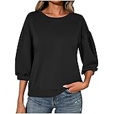 Womens Crewneck Sweatshirt 3/4 Length Sleeve Loose Pullover Tops Casual Solid Color Tunic Blouse Fall Fashion Tops