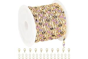 YOUBEIYEE 2 Yard Mixed Color Enamel Chains for Jewelry Making Gold Plated Brass Cable Link Chain Roll for Women Necklace Bracelet DIY Jewelry Supplies Findings