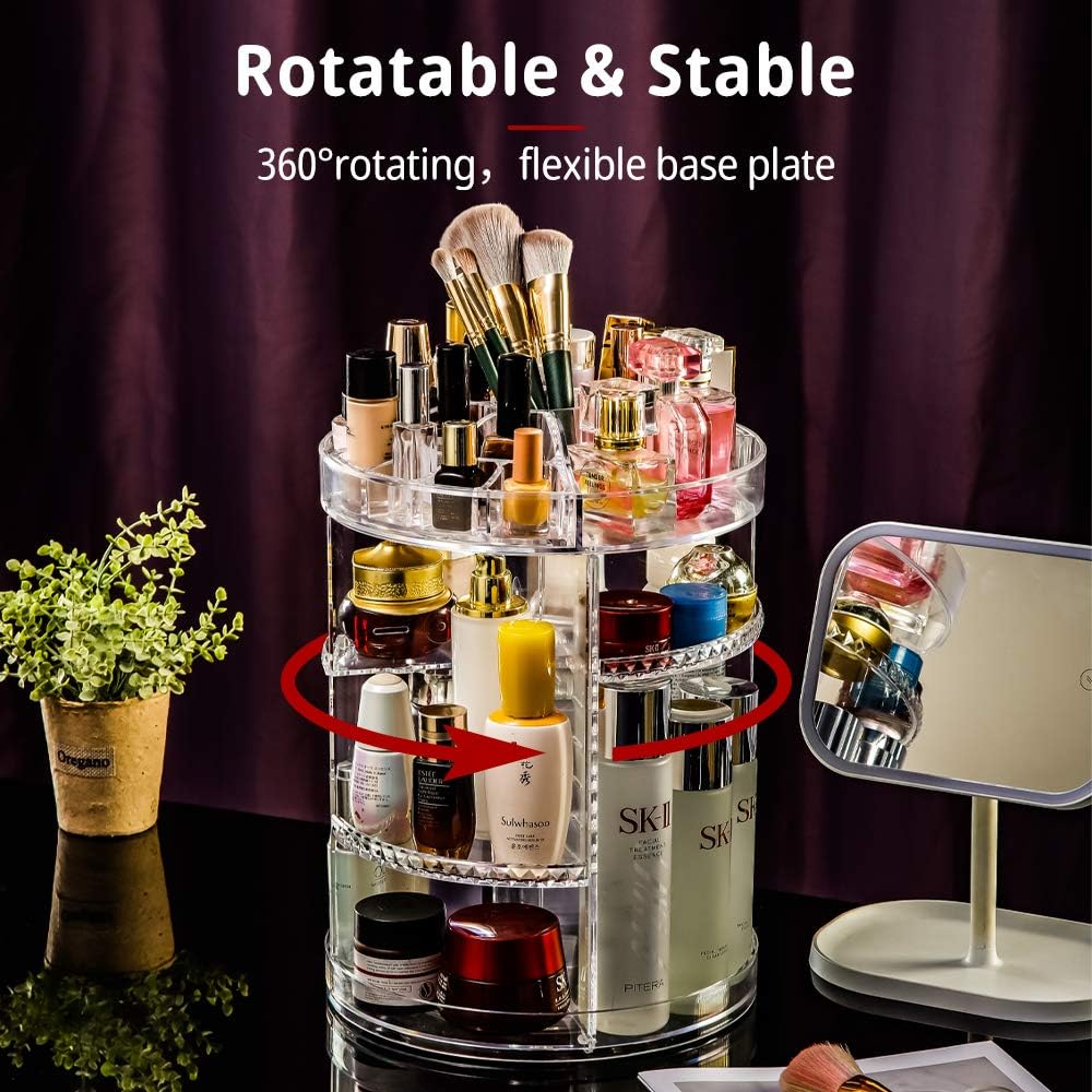 360 Rotating Adjustable Makeup Organizer - Thicker Makeup Storage Display Case Fits Jewelry,Makeup Brushes, Lipsticks and More: Home Improvement