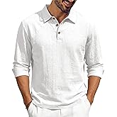 TAFLE Men’s Linen Polo Shirts Long Sleeve Yoga Tops Casual Summer Hippie Beach T-Shirts