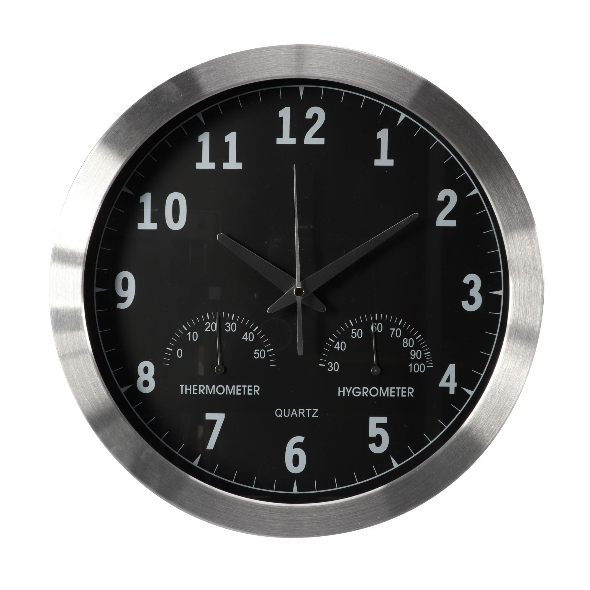 Perel Radio Controlled Wall Clock Round Analogue 35.5 cm with Thermometer and Hygrometer Aluminium Silver