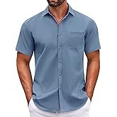 COOFANDY Mens Short Sleeve Casual Button Down Shirts Summer Untucked Dress Shirts with Pocket