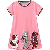 FreeLu Toddler Girls Striped Summer Dress Cartoon Appliques Dresses Girls Cotton Casual Clothing 2-7Y