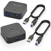 Plugable USB 3.0 Sharing Switch | One-Button USB A Switch to Share Devices Between 2 Computers | KVM Switch for Keyboards, Docking Stations &amp; More