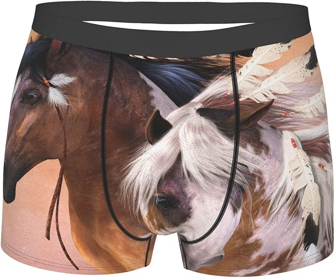Native American Indians Horses Underwear Mens Stretch Classic Fit Boxer