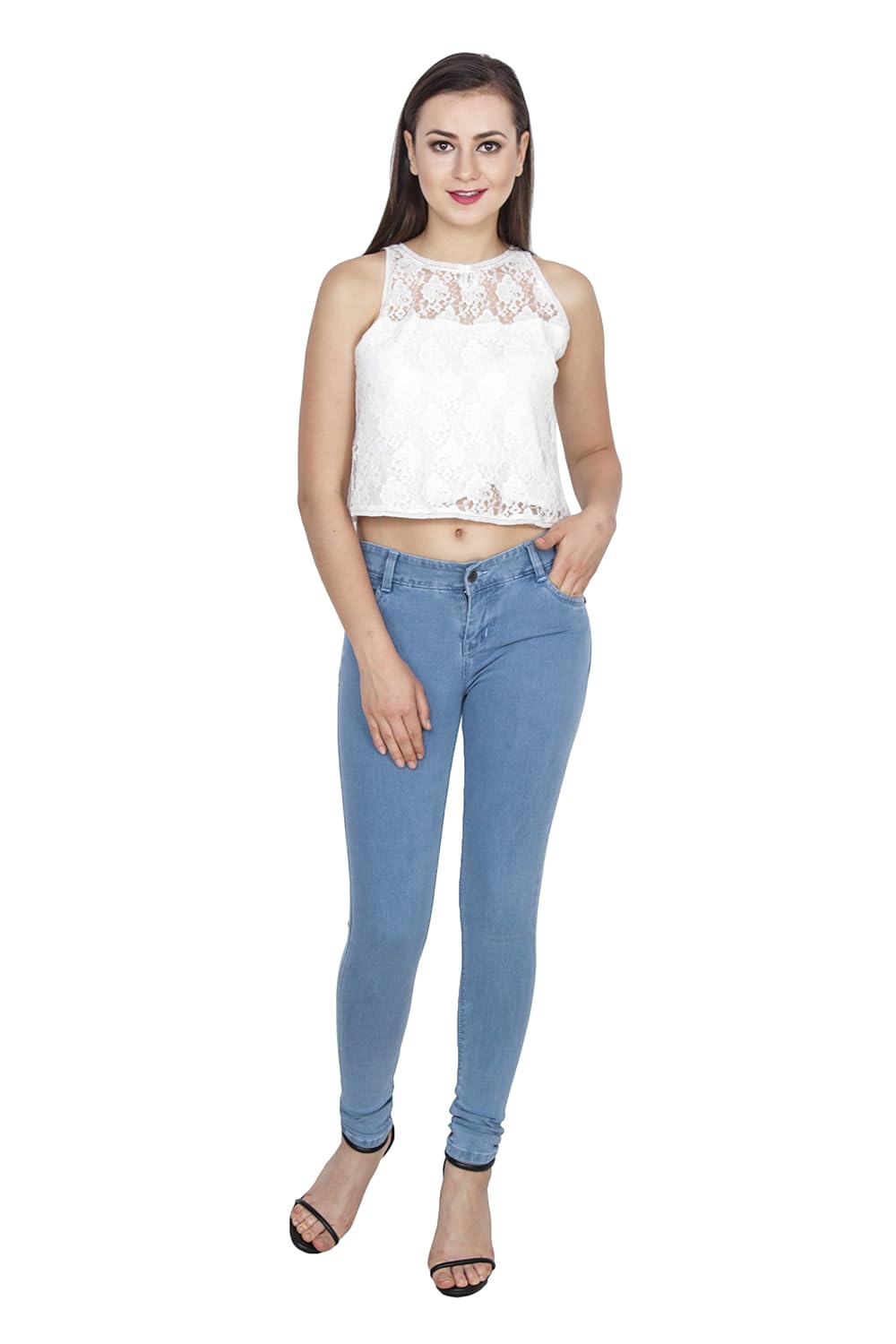 buttun silky soft skinny denim cotton jeans for women