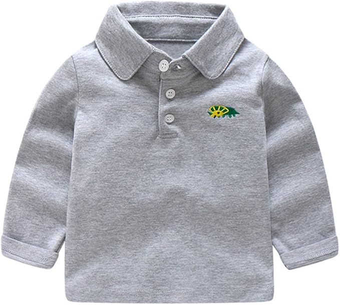 Sprmag Tシャツ 長袖 キッズ 男の子 ポロシャツ インナー 無地 刺繍 カジュアル 薄手 春 秋 スクール グレー 110 Tシャツ カットソー 通販 Amazon