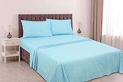 ROYALE LINEN Striped Bed Sheet Set - Brushed