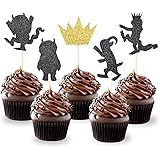 Black And Gold Glitter Where the Wild Things Are Inspired Cupcake Toppers Wild One Birthday Party Decorations Pack of 25