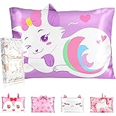 Miss Adola Silk Pillowcases for Kids - Standard Size 20"x26" Cartoon Soft Breathable Pillow Cases for Hair and Skin with Hidden Zipper Cute Kawaii for Teens Girls Boys Sleeping, Bedding, Beautiful Cat