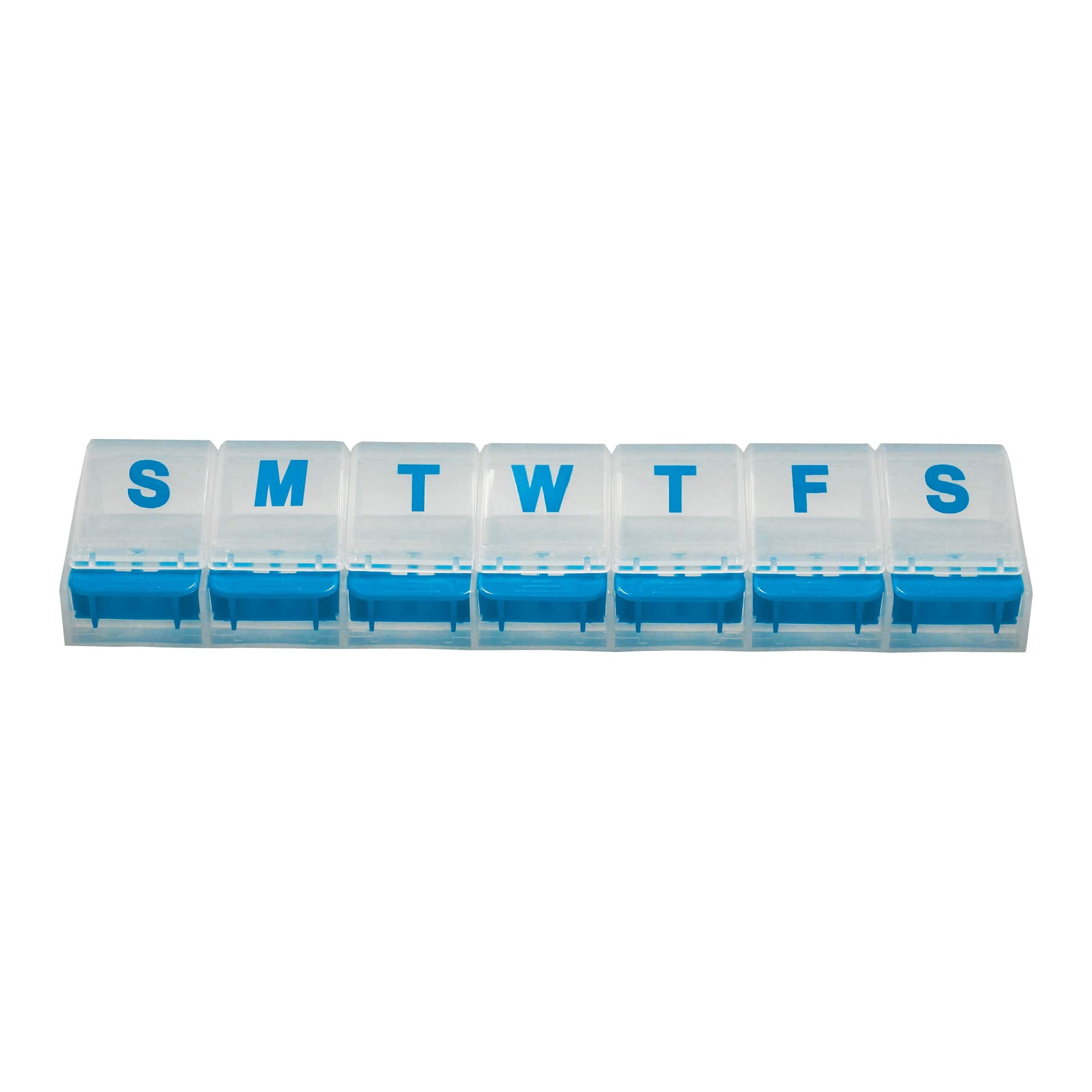 Photo 1 of Rehabilitation Advantage Weekly Pill Organizer – 7-Day Push Button Pill Box with Large Compartments, Easy Open Design for Medications and Vitamins. Travel & Daily Use