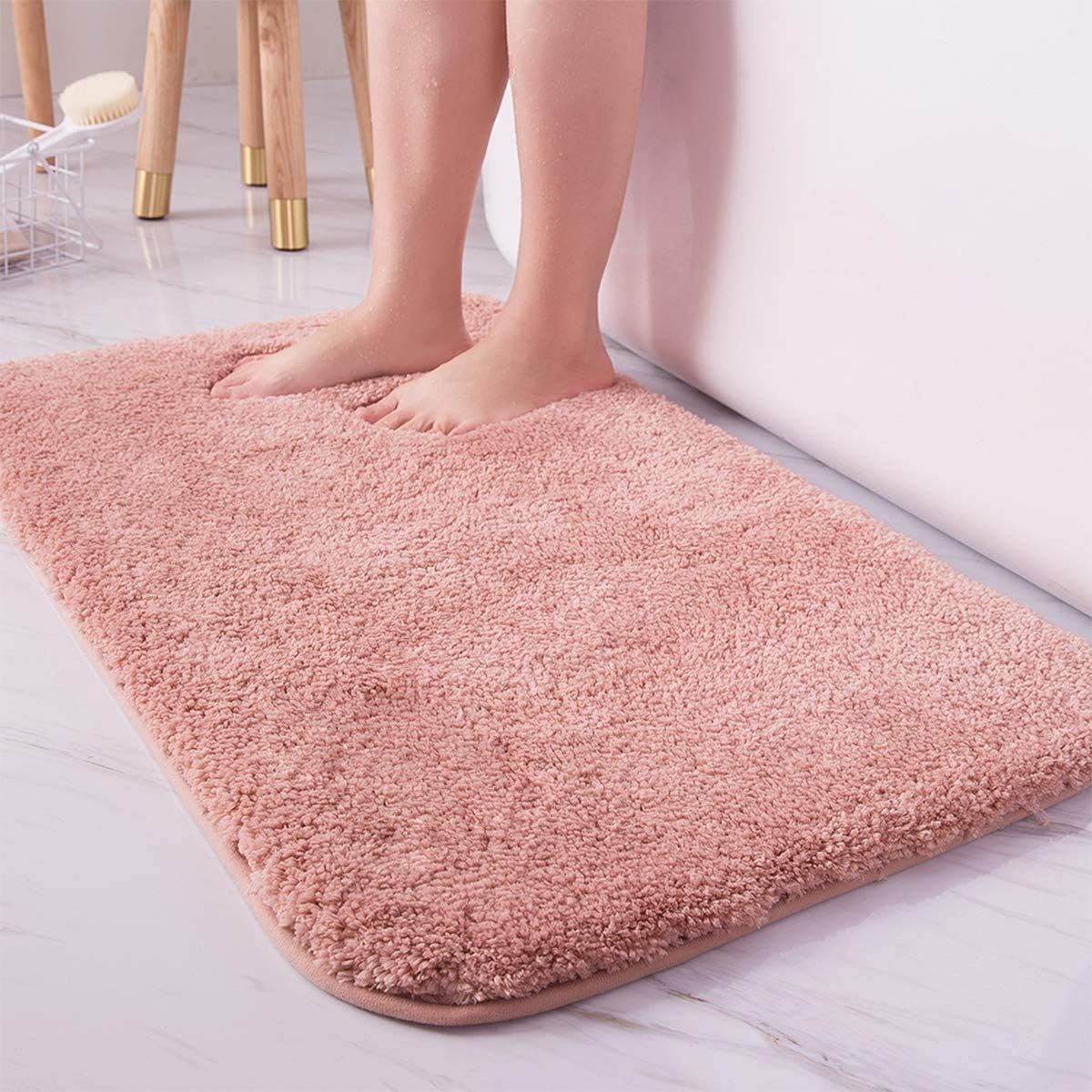 CHARMDI Pink Bath Mat,Non Slip Bathroom Mats Water Absorbent Bath Rugs Machine Washable Thickened Fluffy Rubber Backed Microfiber Bathroom Rug for Kids Tub Shower Living Room Kitchen 60x40cm