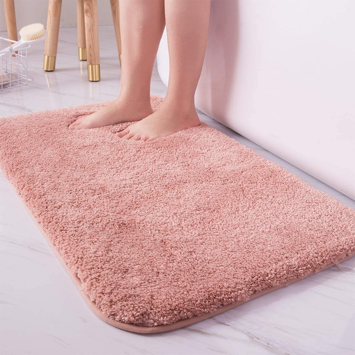 CHARMDI Pink Bath Mat,Non Slip Bathroom Mats Water Absorbent Bath Rugs Machine Washable Thickened Fluffy Rubber Backed Microfiber Bathroom Rug for Kids Tub Shower Living Room Kitchen 60x40cm
