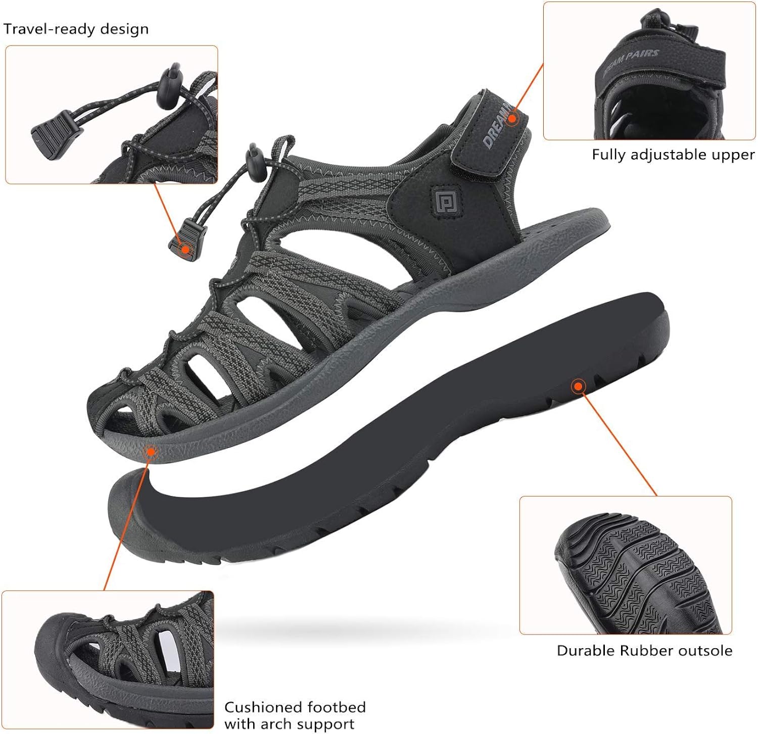 | DREAM PAIRS Men's 160912-M-NEW Adventurous Summer Outdoor Sandals | Sandals