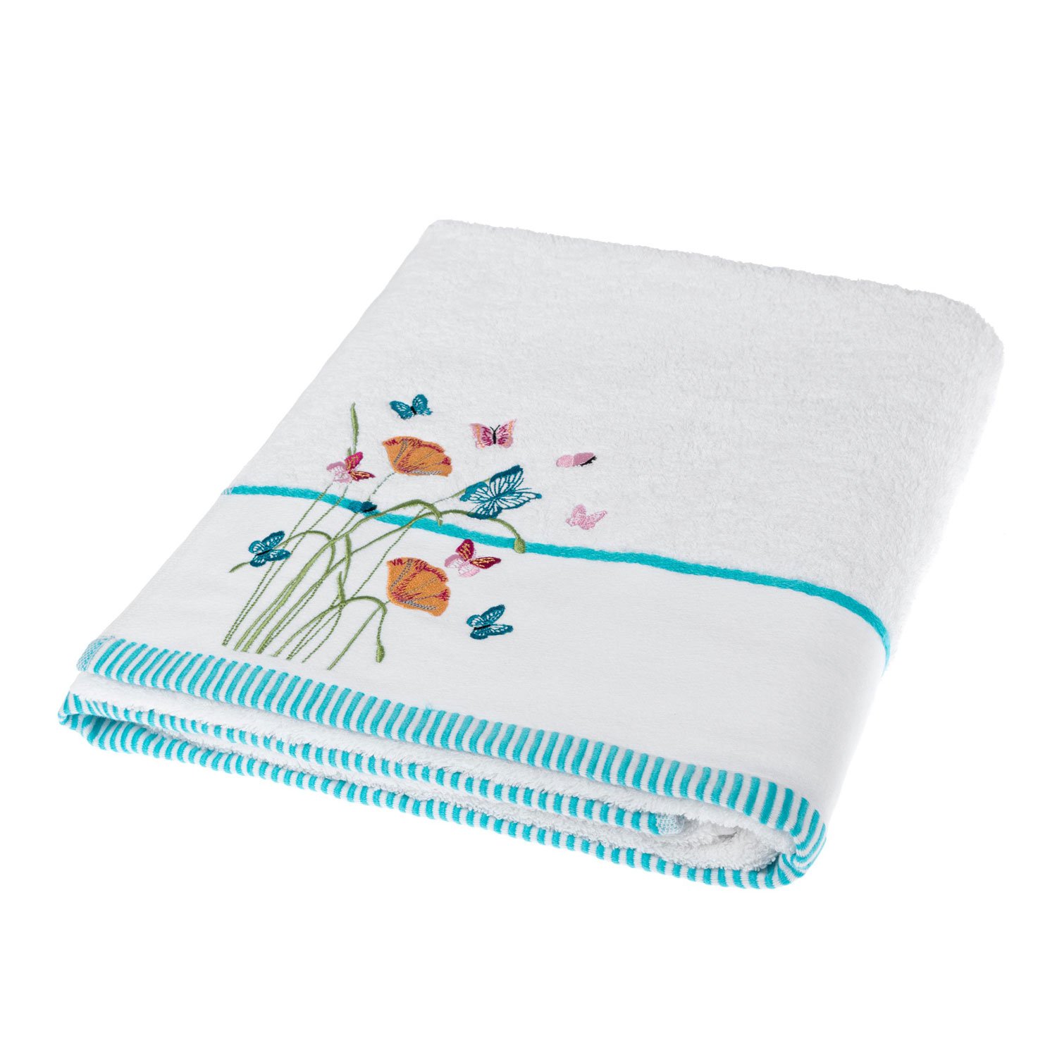 HOMESCAPES 100% Turkish Cotton 'Floral Butterfly' White Bath Sheet Colourful Butterfly and Flowers