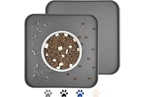 Ptlom 2 Pcs Silicone Pet Placemat for Dogs and Cats, Non-Slip Waterproof Dog Feeding Bowl Mat Prevent Food and Water Overflow, High-Lips Puppy Dish Tray Mat Suitable for Medium Small Pets, Grey