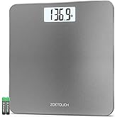 ZOETOUCH Bathroom Scale for Body Weight Digital Weighing Machine with Backlit LCD Display, Most Accurate Bath Scale for People, High Precision, Grey,Tempered Glass Batteries Included, 396lb/180kg