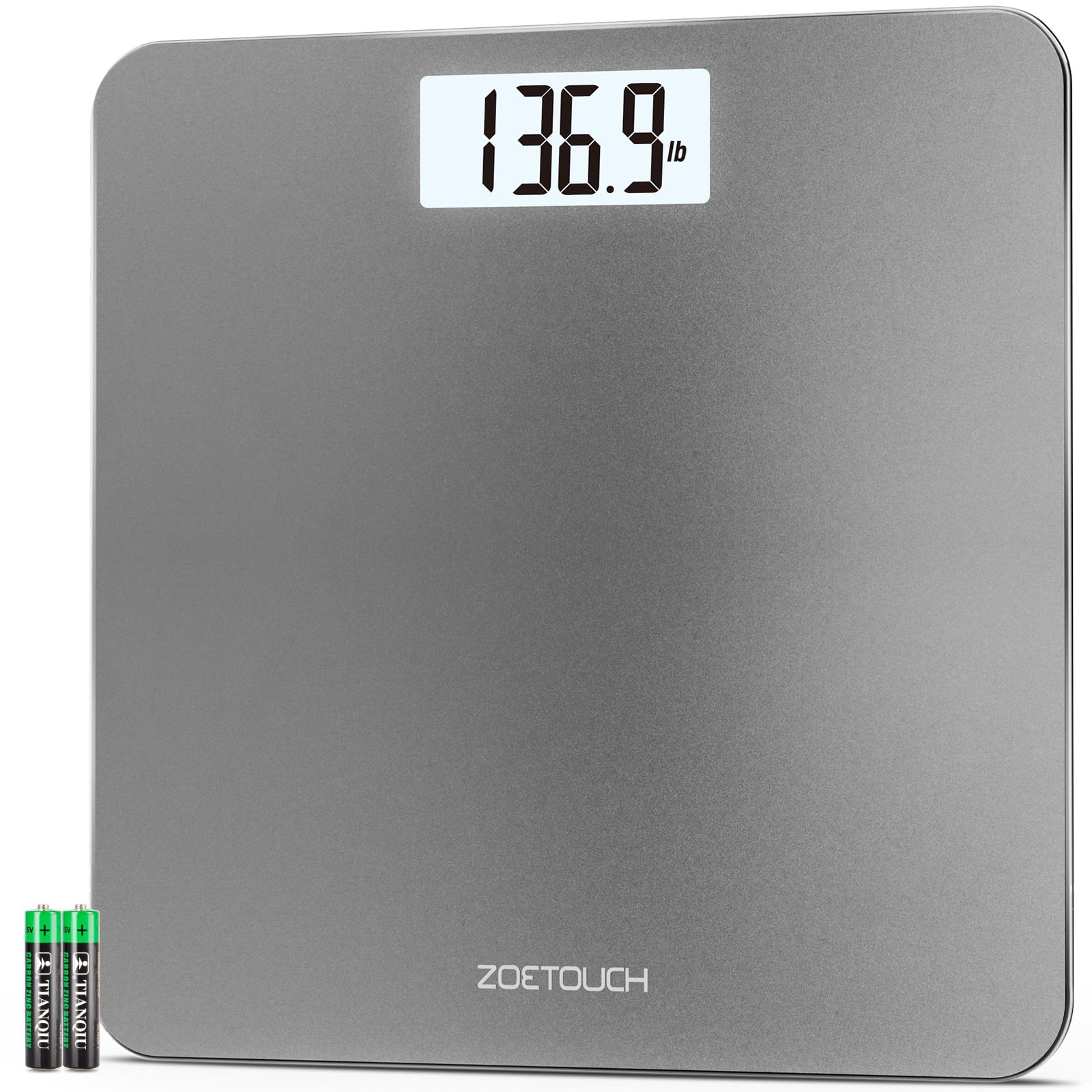 Photo 1 of ZOETOUCH Bathroom Scale for Body Weight Digital Weighing Machine with Backlit LCD Display, Most Accurate Bath Scale for People, High Precision, Grey,Tempered Glass Batteries Included, 396lb/180kg