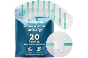Freestyle Libre 3 Sensor Covers Waterproof – 20 Libre 3 Patches, Transparent, Long-Lasting, No Glue on Center, Non-Irritating
