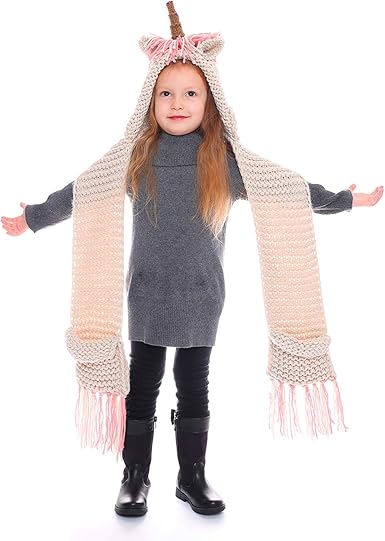 Unicorn Hat for Girls Warm Winter Crochet Knitted Cartoon Unicorn Beanie Scarf