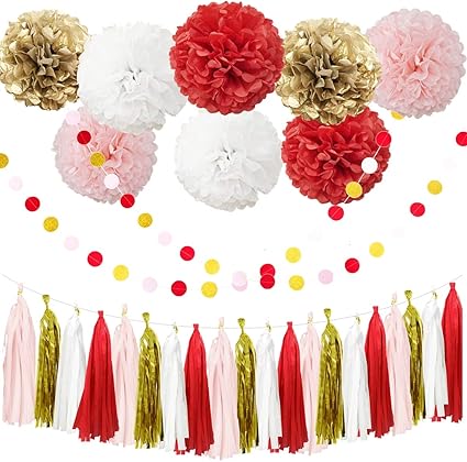 Amazon Com Inby 30pcs Red Tissue Paper Pom Poms Tassel Garland
