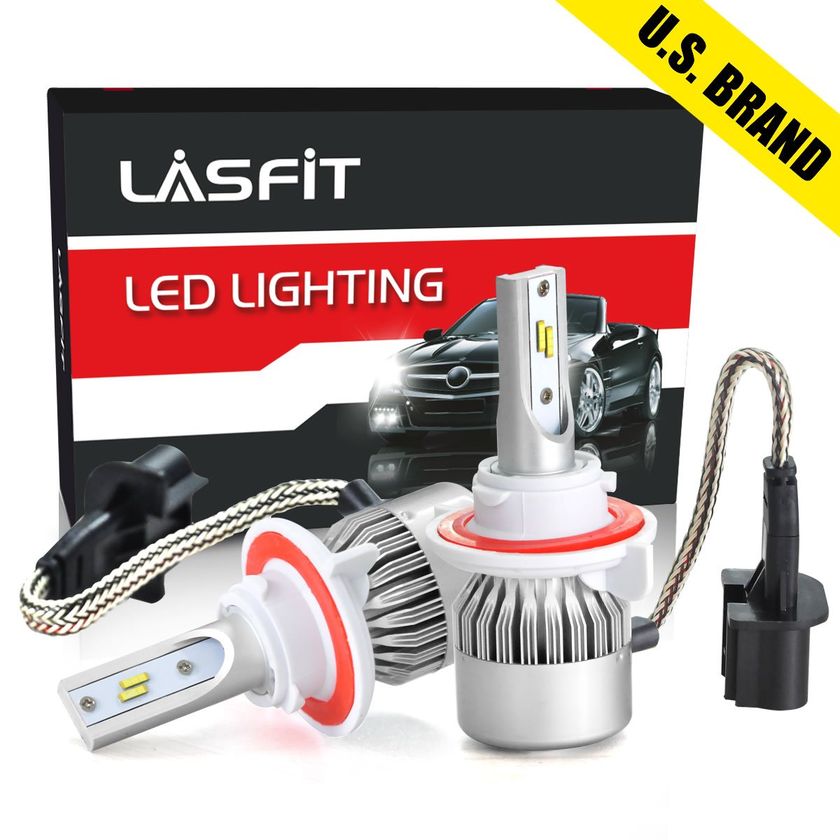 Amazon.com: LASFIT H13 9008 LED Headlight Bulbs 72W 7600LM 6000K Xenon  White Internal Driver Dual Beam Headlight Hi/Lo Beam All-in-One (Pack of  2): ...