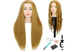 Sirydtm 28" Mannequin Head with Human Hair Light Brown 80% Real Hair Blue eyes Styling Practice Mannequin Head Doll head for Cosmetology & Hairdresser with Free Clamp Stand and Tools（27#）