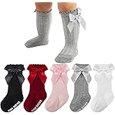 QHANSHIEE Baby Knee High Socks Non Slip Newborn Infant Toddlers Girl Stockings Cotton Bow Ruffle Long Socks Infant Dress Sock