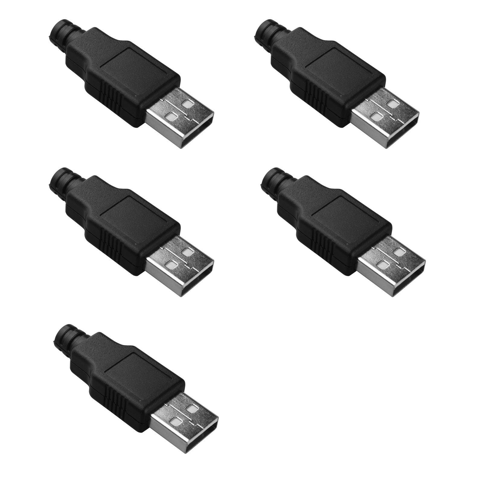 HALJIA 5 Pcs USB Type A 4 Pin Male Jack Connector Adapter Plug socket with Black plastic cover