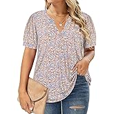 RITERA Plus Size Tops for Women Short Puff Sleeve Blouse Casual V Neck Tunic Oversize Loose Fit Ladies Tunic Summer XL-5XL