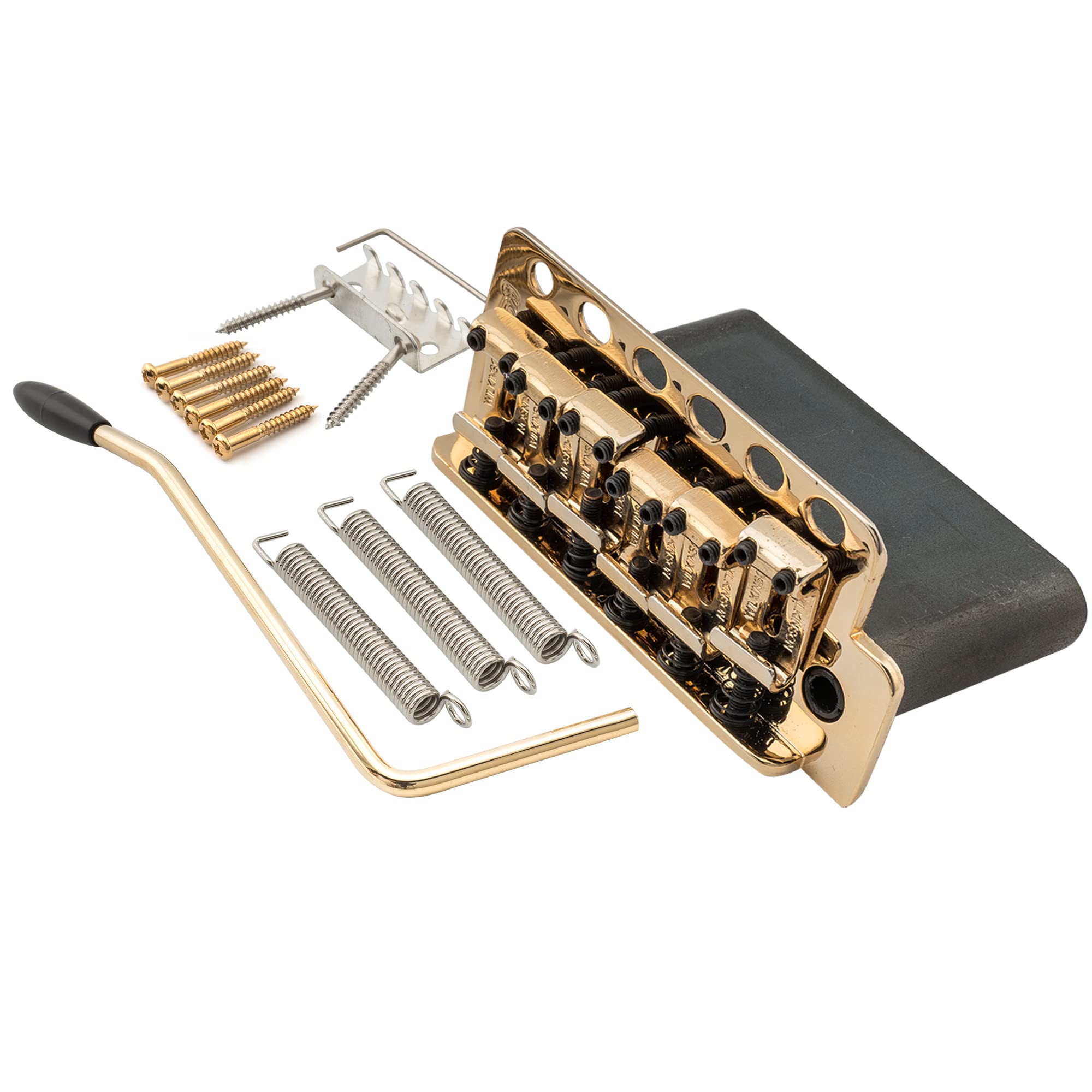 Wilkinson WV6-SB 54mm String Spacing 5+1 Hole Vintage Steel Saddles Tremolo Bridge with Full Steel Block for Fender USA and Japan Strat Style Electric Guitar, Gold
