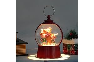 LEYUPEAK Christmas Snow Globe Lantern with Swirling Glitter Christmas Home Decoration Elf Bear Musical Snow Globe, 6 Hour Timer, USB Powered & Battery Operated Music Box for Holiday