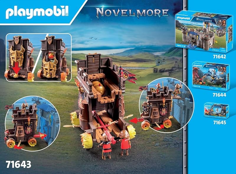 71643 Char de Combat avec Canon à feu - Novelmore - avec Trois Chevaliers Burnham Raiders - Comprenant Divers Accessoires pour des batailles palpitantes - Dès 4 Ans