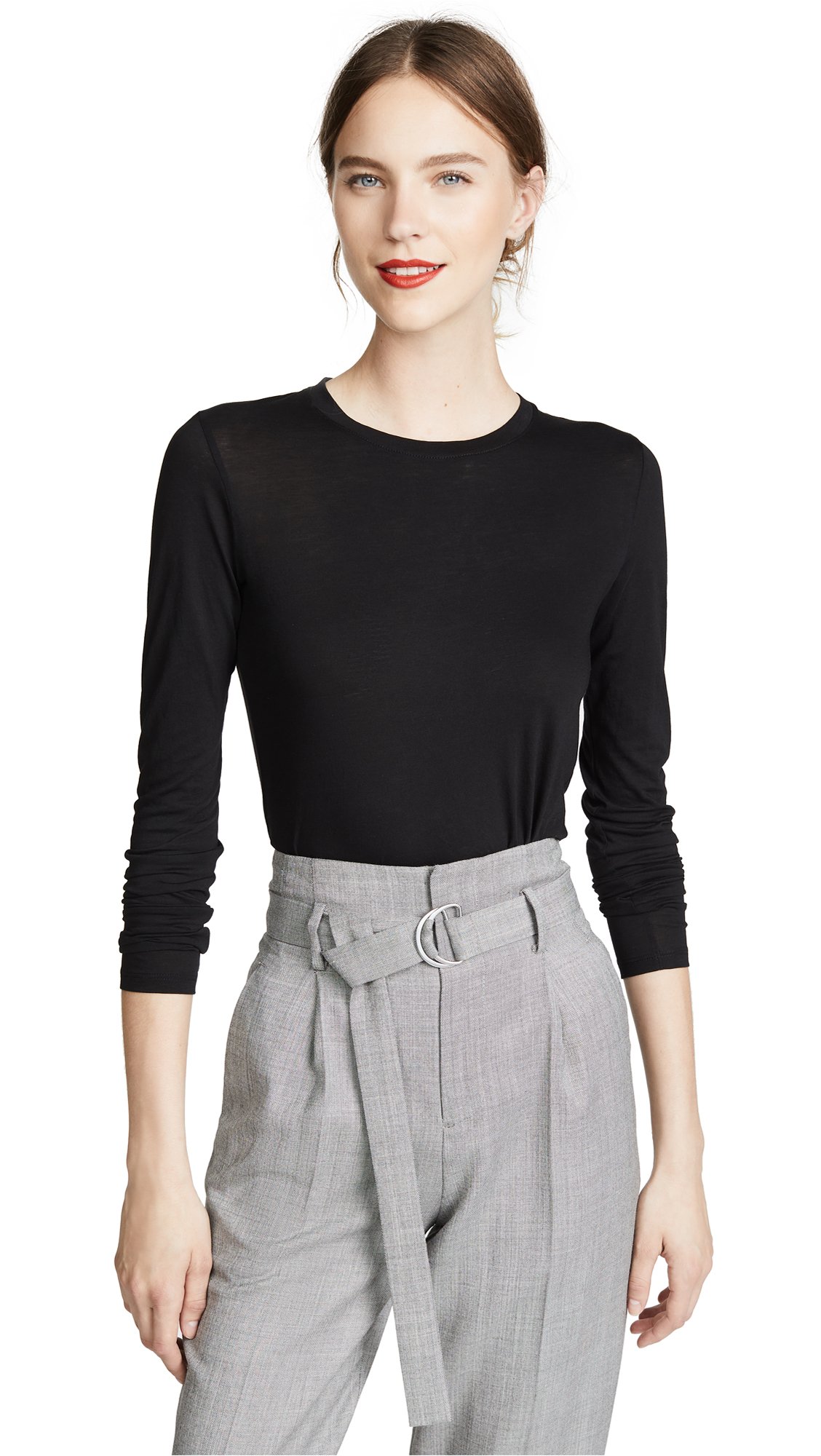 Vince Womens Essential Long Sleeve Crew, Black, XX-Small US