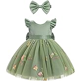 IBTOM CASTLE Baby Flower Girl Dress Satin Floral Embroidered Tulle Tutu Dress Infant Pageant Birthday Formal Party Dress
