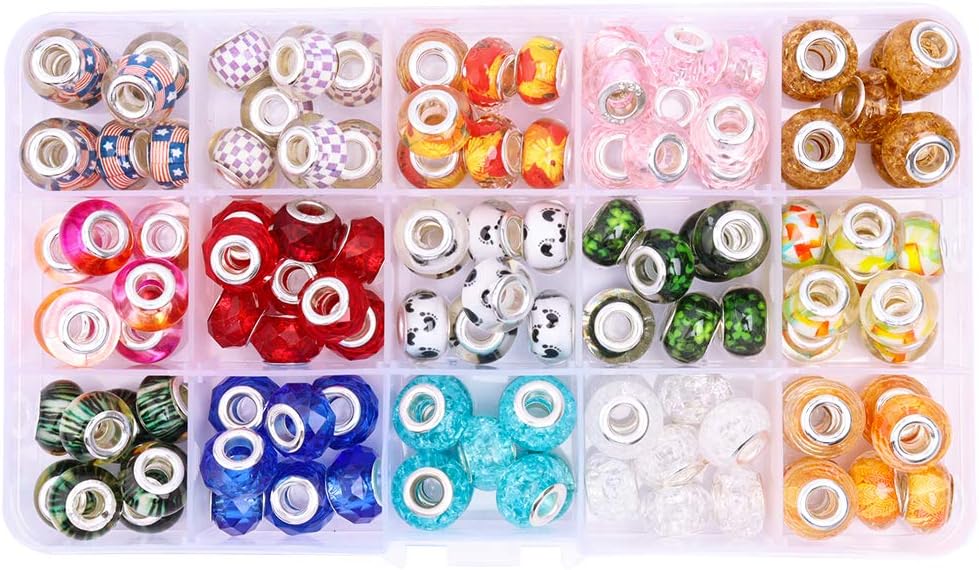 120pcs European Beads for Jewelry Making 5mm Hole Mixed