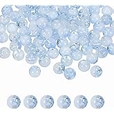 uxcell 100 Pcs 10mm Crackle Glass Beads for Jewelry Making, Crystal Glass Round Spacer Beads Bulk Loose Beads for DIY Craft Earring Necklace Bracelet Jewelry, Light Blue